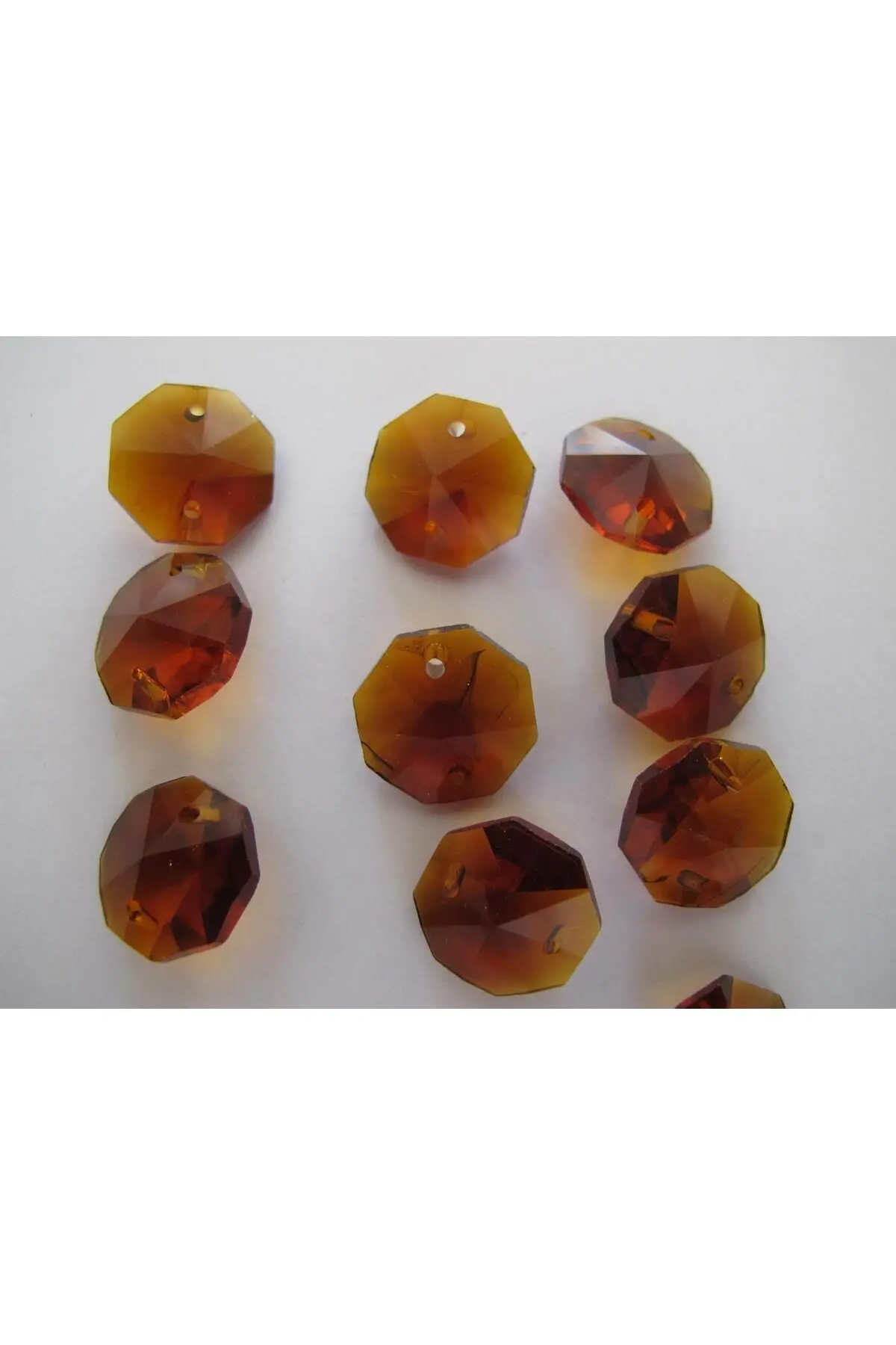 20 Adet Çift Delikli Octagon 14 Mm Kristal Cam Avize Taşı - Oktagon Kristal Sekizgen Avize Taşı