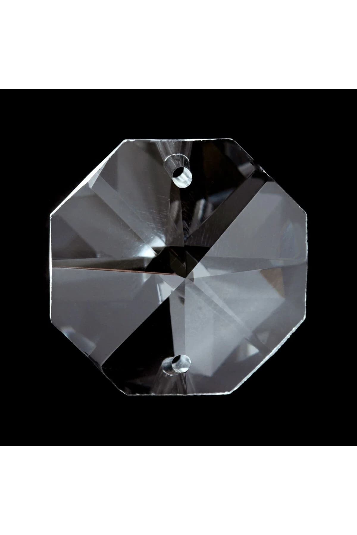 25 Adet Çift Delikli 16 Mm Octagon Kristal Sekizgen Avize Taşı ( 12x12 Mm Metal Halka Hediyedir. )
