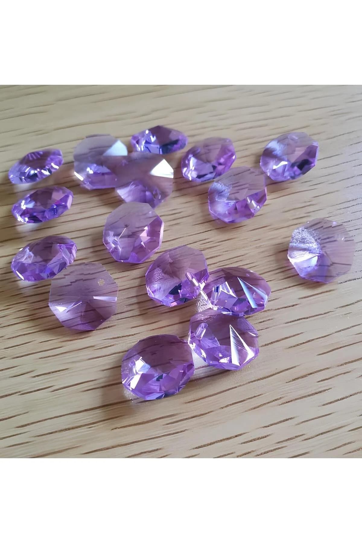 40 Adet Çift Delikli Octagon 14 Mm Kristal Sekizgen Avize Taşı - ( 12x12 Mm Metal Halka Hediyedir. )