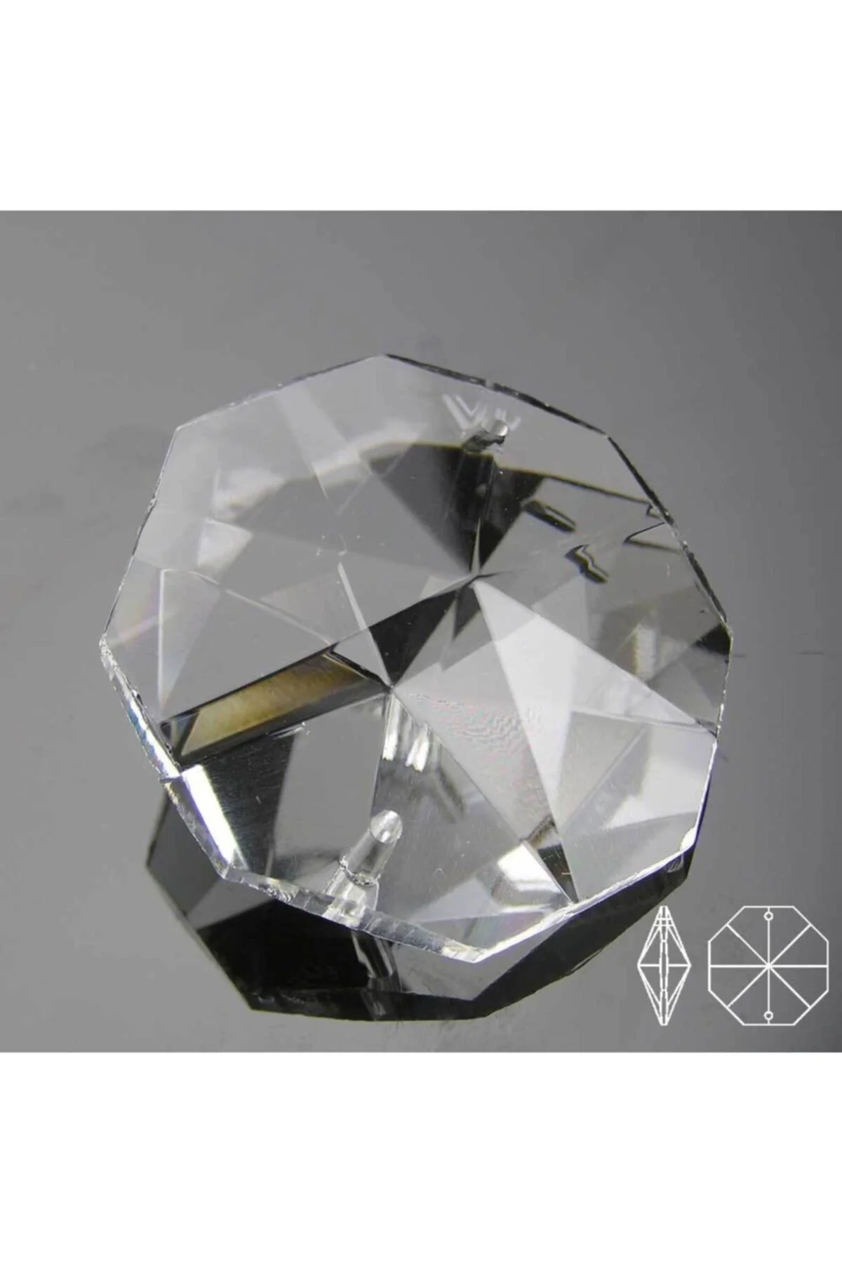 5 Adet Çift Delikli Octagon 26 Mm Kristal Sekizgen Avize Taşı (metal halka hediye)