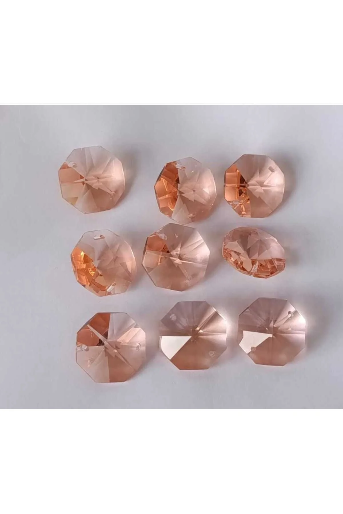 5 Adet Çift Delikli Octagon 22 Mm Kristal Cam Avize Taşı - Oktagon Kristal Sekizgen Avize Taşı